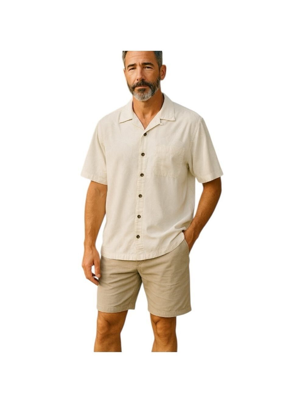 Boundary Bay Silk Button Down Shirt Cream Short Sleeve 2XL Palm Leaves Hawaiian